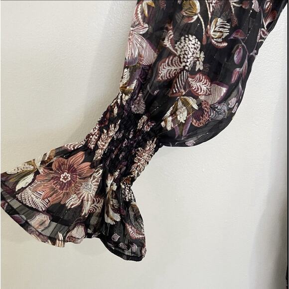 Sabina Musayev Geneva Floral Midi Dress Size XS Black Gold Metallic Sheer NWT - Picture 8 of 16